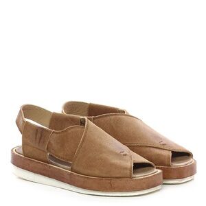 Moma suede leather Tan sling back open toe platform Sandals